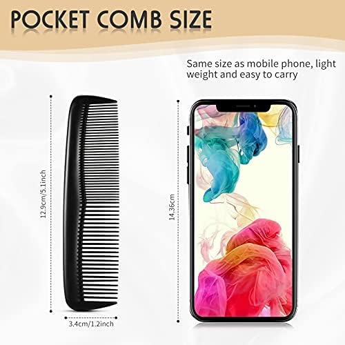 2 Pieces Pocket Plastic Hair Combs Black Hair Combs Fine and Standard Tooth Hair Cutting Comb Fine Dressing Comb Hairdressing Styling Combs for Women Men Hairdressing Barber Salon Hair Care Tool