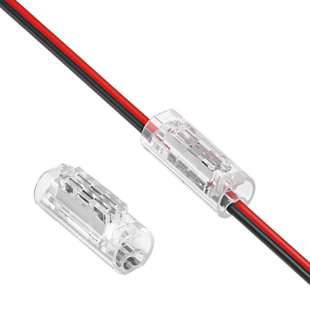 2-Pin Wire Connectors 22-20 AWG – Quick Splice for Single Color LED Strips & Car Audio Speaker Wire, No-Strip 2-Way Electrical Crimp Clips (10 Pack)