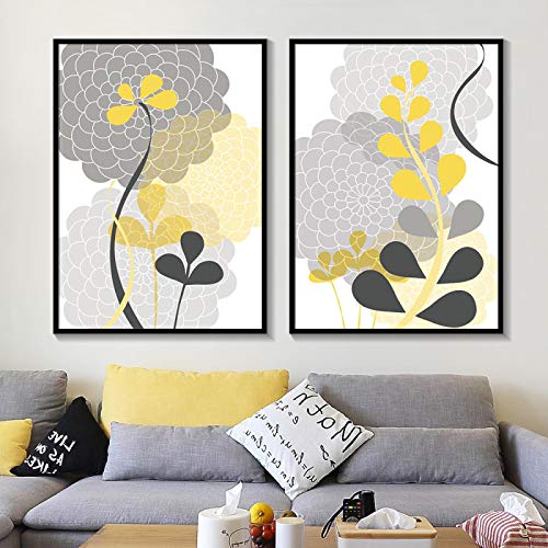 Peinture Abstraite Fleurs Grises Affiche Toile Salon 60x90cm sans Cadre