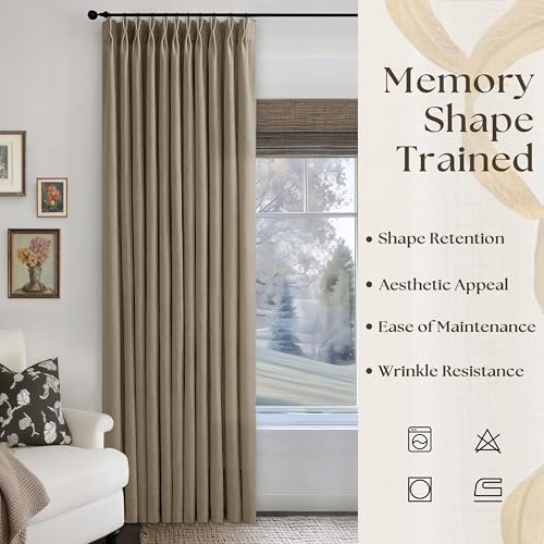 Image of Light Brown 70 Inches Wide 96 Inches Long 70x96 Curtains Semi Sheer | Extra Wide, Light Filtering, Track, Floor, Privacy, Memory Trained, with Hooks Rings, Back Tab, Living Room, 1 Panel