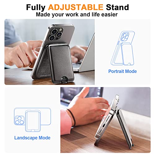 Qilmii Compatible Magsafe Wallet Stand For Apple, Skin Friendly Leather Card Slot With Adjustable Kickstand & Holder, Fit For Iphone 14/13/12 Series (Cool Black) #TOP3