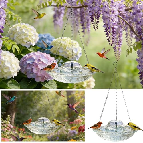Elegante opción de atracción de vida silvestre con cuenco de vidrio colgante para jardín 6
