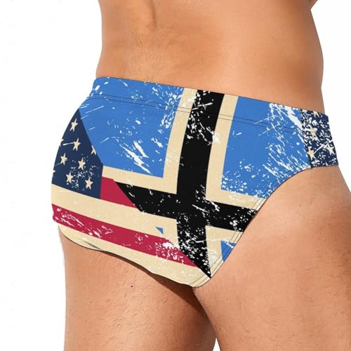 U.S. and Estonia Vintage Flag Printed Swim Briefs for Men Sexy Bikini Swimwear Elastic Beach Trunks Bathing Suit4