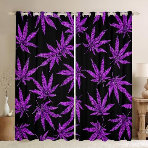 Feelyou Marijuana Leaf Bed Sheets Botanical Weed Sheet Set Purple Hemp Bedding Trippy Fitted Sheet King Size Includes 1 Sheets &1 Flat Sheet & 2 Pillowcases