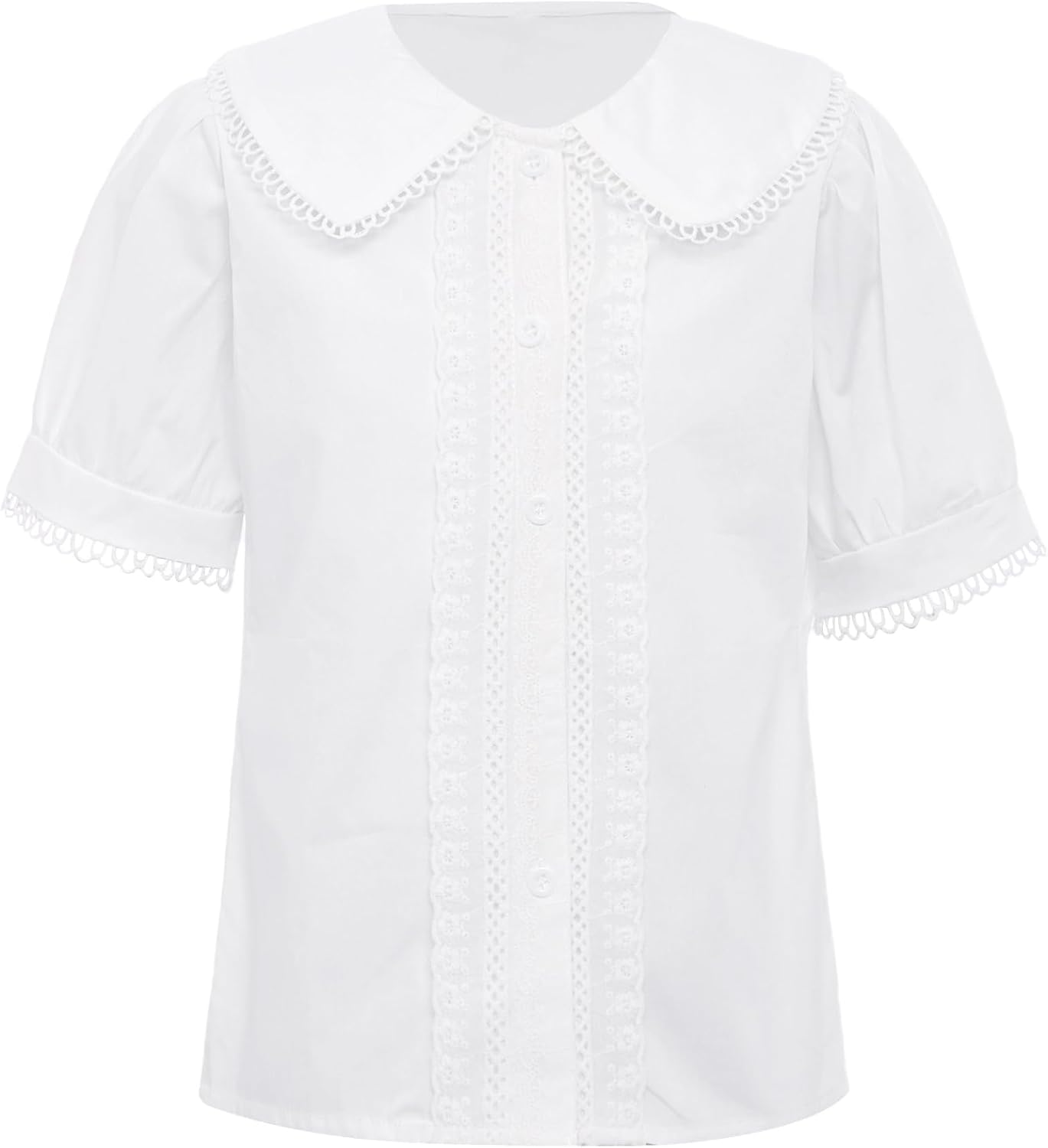 Kids Girls Blouse Short Puff Sleeve Button Down Shirt School Uniform Blouse Casual Tops for 3-16 Years