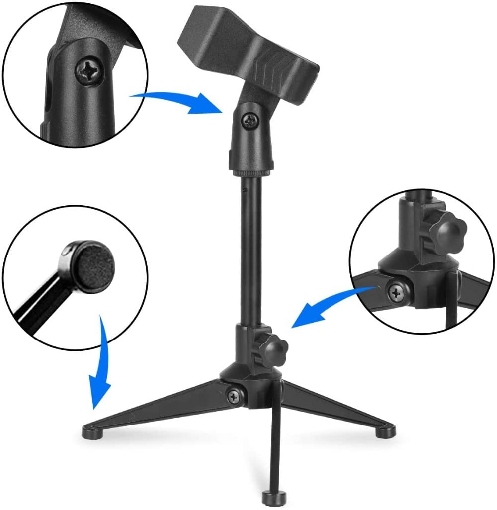 Depusheng Supporto per microfono da scrivania pieghevole ad angolo regolabile da tavolo pieghevole supporto microfono supporto di supporto in plastica nera (2 pezzi)