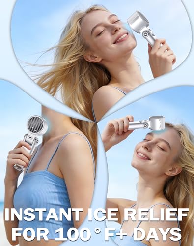Image of Portable Handheld Fan with Semiconductor Ice Cooling, [Instant Ice Relief], 4000mAh Rechargeable Mini Personal Fan, 5 Speeds, Quiet USB Travel Fan for Outdoor, Commuting, Summer Heat