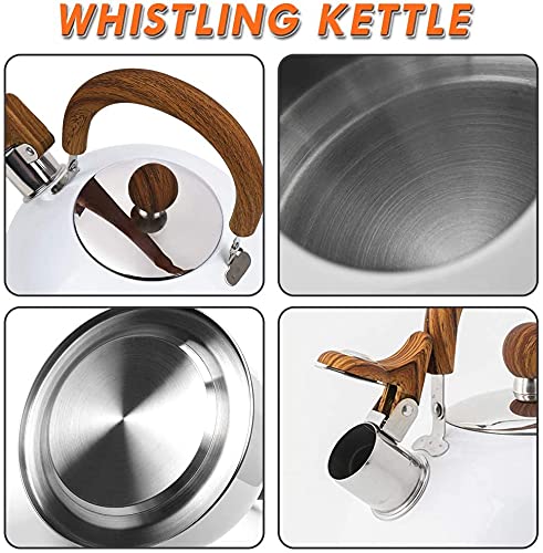 Flantor Tea Kettles Stainless Steel Whistling Teapot, 2.5 Quart Whistling Food Grade Stainless Steel Teapot, Stovetop Water Kettle Whistling Tea Kettles With Anti-Heat Silicone Handle #TOP3