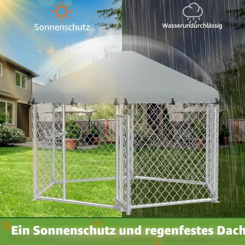 FIVMEN Outdoor Hundezwinger 280x250x165 cm Groß Hundekäfig Hundehütte Hundehaus Verzinkter Stahl mit Sonnenschutz Dach und Abschließbarer Tür Hundezaun Hundeauslauf Draußen
