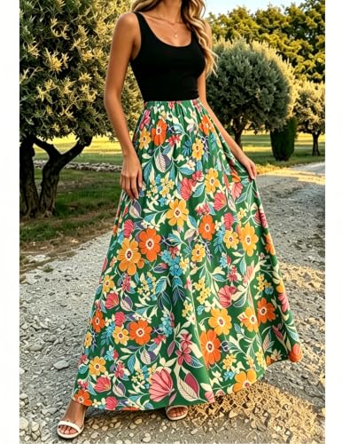 Image of Bluetime Women's Summer Boho Sleeveless Floral Print Tank Long Maxi Dress (S-3XL)