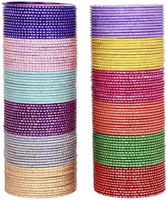 Sukh Collection Jewellery Indian Traditional Plain Bangles for Wedding & Party Wear Optional Colours for Women & Girls Bollywood Style 144 Pcs Bangle Bracelets Box (2.8) Multi