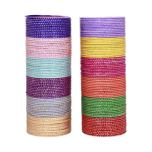 Sukh Collection Jewellery Indian Traditional Plain Bangles for Wedding & Party Wear Optional Colours for Women & Bridal Bollywood Style 144 Pcs Bangle Bracelets Box (2.6)