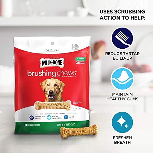 Milk-Bone Brushing Chews Daily Dental Dog Treats Original Large Treats 24.2 Ounces, Red, 18 Count (Pack Of 1) #TOP3