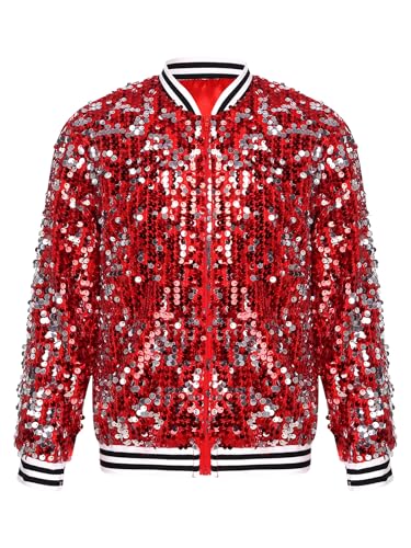 YiZYiF Kids Girl's Sequin Baseball Jacket Long Sleeve Full-Zip Bomber Jacket Glitter Coat Hip Hop Jazz Disco Party Outfits3