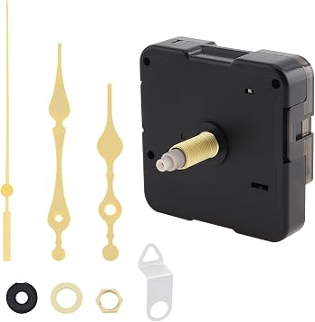 Quartz Clock Movement Mechanism 23mm15/16 inch Shaft Length 15mm0.59 inch Thread for Clock DIY/Repair with White Hands Pointer Set, Metal Hook Yellow, Shaft Length 15/16 inch