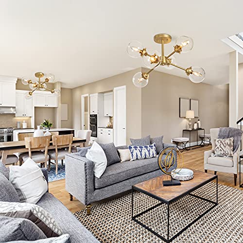 Ksana Gold Semi Flush Mount Ceiling Light, Gold Chandeliers For Dining Rooms, Kitchen, Living Room, D25.2 X H13 #TOP1