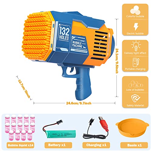 Bubble Gun, Upgraded 132-Hole Bubble Machine Gun With Color Light, Bazooka Bubble Machine, Suitable For Children Adults, Indoor And Outdoor Birthday Wedding Party Events #TOP1