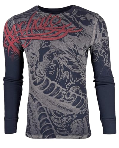 Archaic by Affliction Men's Thermal Shirt Dragon Rage L Black