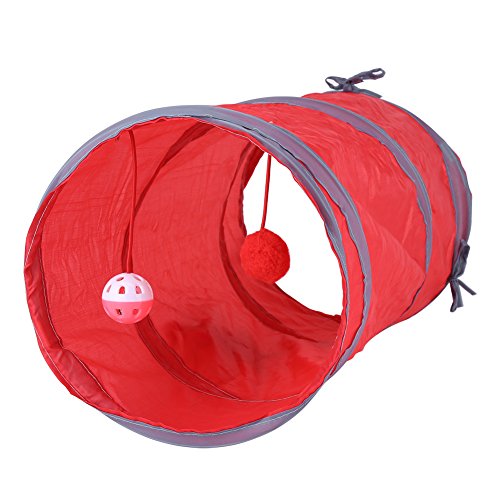 Rcniso Spielröhre für Kätzchen, Sicher, Stahlkonstruktion, Glöckchen, Plüschball, Ruheraum, Rot, 47 X 24,9 cm (Rot)-3