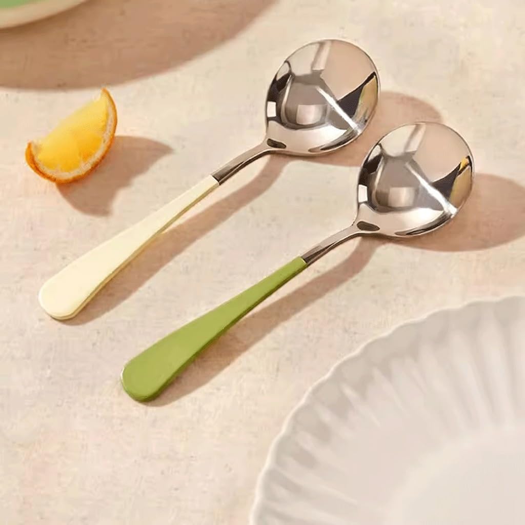 Spoons,Rice Spoons, Round Stainless Steel Spoon Household Spoon Creative Cute Dessert Spoon Coffee Stirring Spoon Kitchen Table Spoon Dinner Spoon Teaspoons