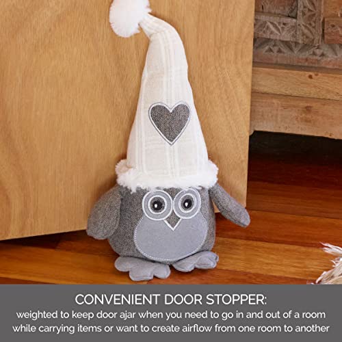 Elements 5X5X11.8 Inch Gray Owl With Hat Weighted Fabric Door Stopper #TOP2