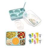 Bento Box Lunch Containers For Kids and Adults - Microwave & Dishwasher Safe - 10 Set Cute Food Picks By ROUNDSQUARE(Blue)