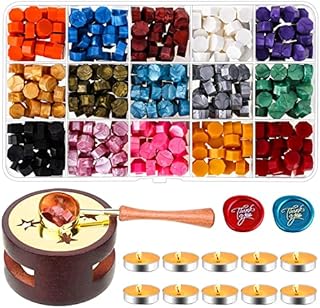 462PCS Sealing Wax Beads Kit for Wax Seal Stamp, Caffox Wax Seal Melt Kit with 15 Colors Wax Stamp Beads, Wax Seal Furnace, Wax Spoon and 10 Tealight Candles for Letter, Card, Envelope, Invitation