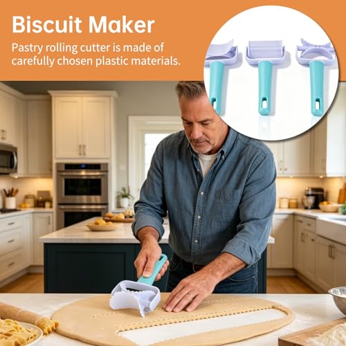 3PCS Rolling Cookie Cutter, Biscuit Maker Dough Rolling Cutter Baking Accessory for Home Baking and DIY Decorating by Tomedny - Image 3