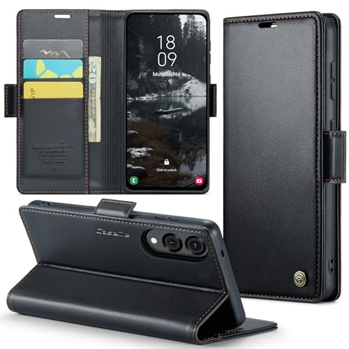 Rerzoiro Handyhülle für Samsung Galaxy S25 Edge Hülle, Premium PU Lederhülle Klappbar Flip Hülle [RFID Blocker] Tasche Magnet Kartenfach Klapphülle Schutzhülle für Samsung Galaxy S25 Edge, Schwarz