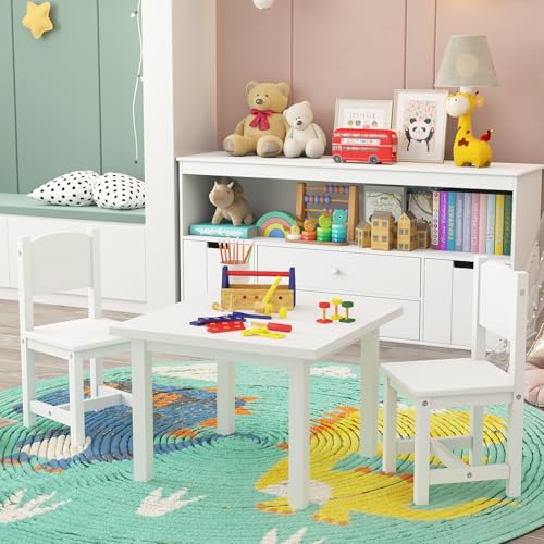 Timy Toddler Wooden Chair Pair, Kids Furniture for Eating, Reading, Playing 2 Pack (White) - Thumbnail 2