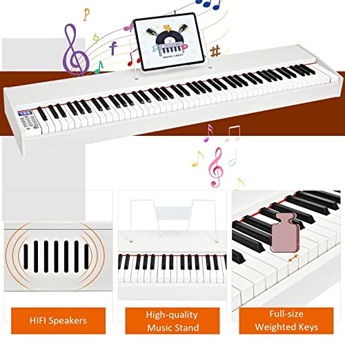 Safeplus Digital Piano 88 Key Full Size Weighted Keyboard, Electric Piano Portable With Sustain Pedal Power, Supply For Beginner Adults Practice (White) #TOP6
