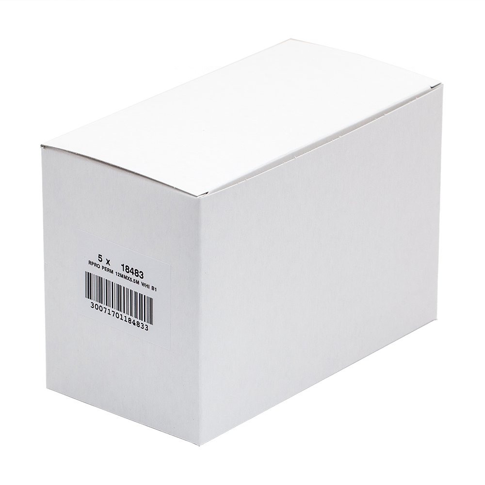 5 x Dymo 18483 Rhino industrial-strength Permanent Stoff Label Klebeband, 12 mm x 5,5 m Kassette schwarz Druck auf wei + Papermate Kugelschreiber Geschenk