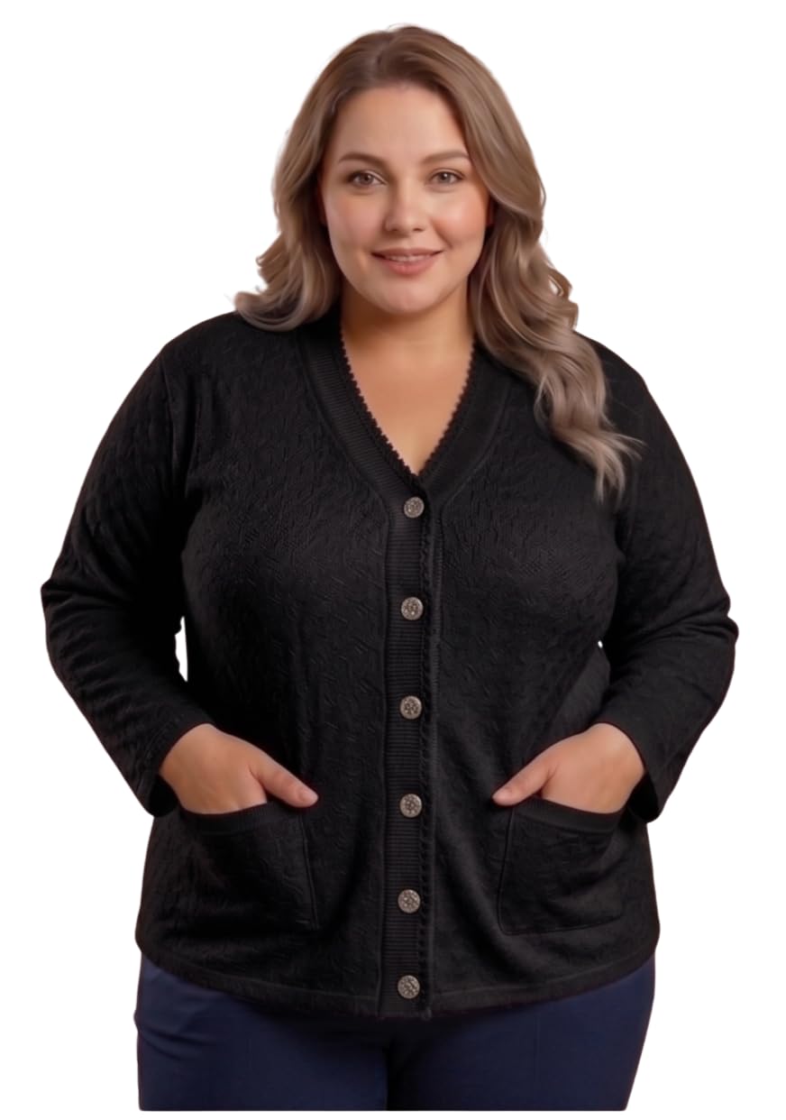 Women’s Plus Size Button Front Cardigan Sweater – Soft Knit V-Neck Long Sleeve with Pockets-image-43