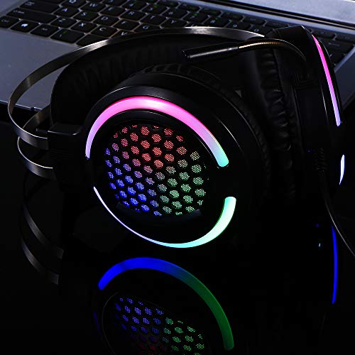 Fone de ouvido com fio Docooler, fone de ouvido para jogos, com luz RGB colorida com microfone de re
