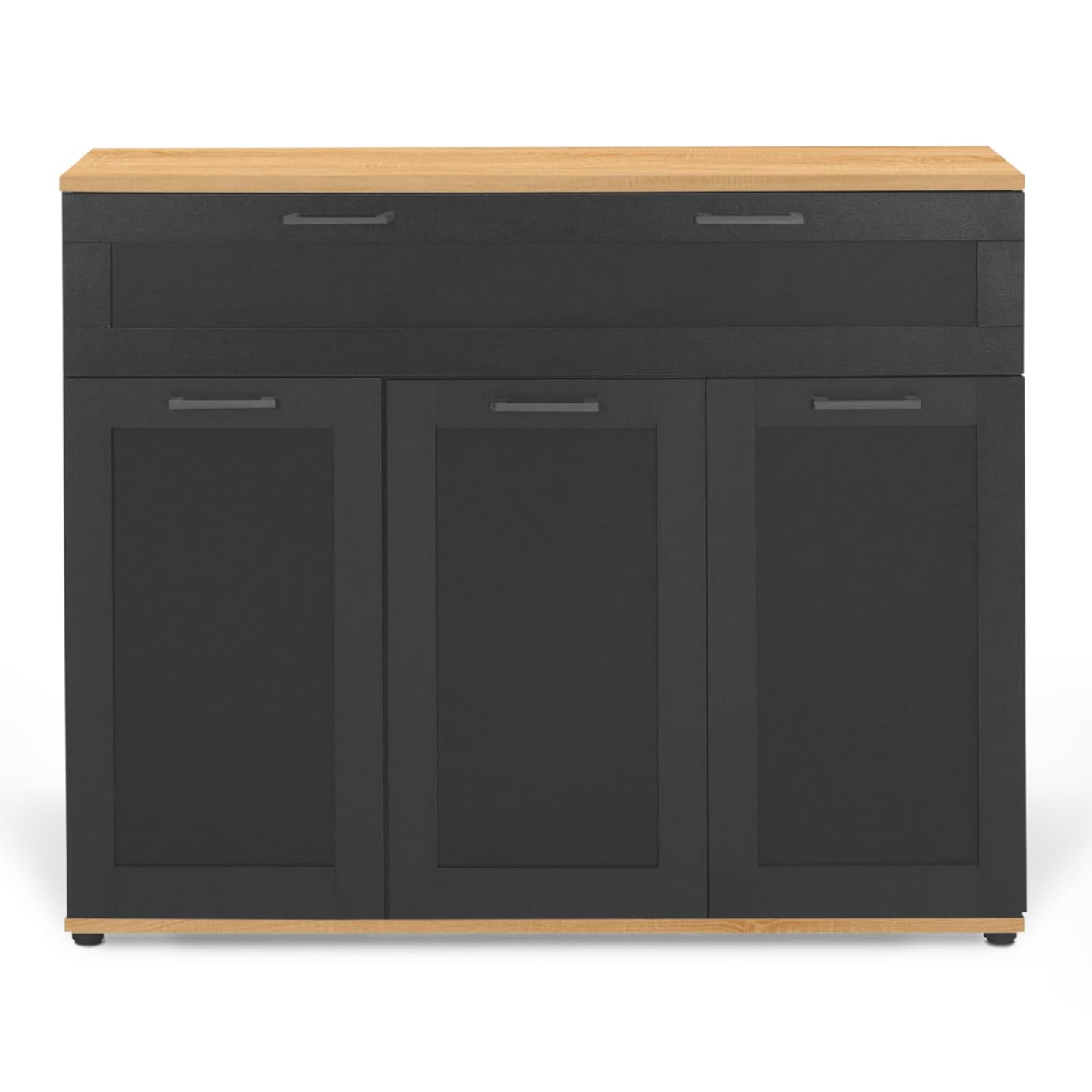 IDMarket - Buffet 100 cm VITO 3 Portes et 1 tiroir Noir et Plateau Bois