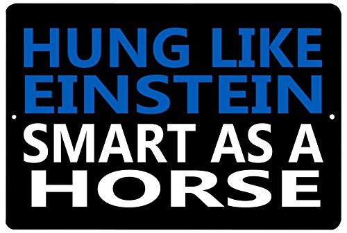 Rogue River Tactical Funny Sarcastic Metal Tin Sign Wall Decor Man Cave Bar Hung Like Einstein Smart as A Horse (Einstein)