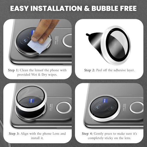Image of ArmourPro Camera Lens Protector for Vivo V50 (6.77 Inches) Tough HD Individual Aluminum Alloy Rings 9H Camera Cover, Scratch-Resistant,Camera Lens Protection| Silver, 1 Pack