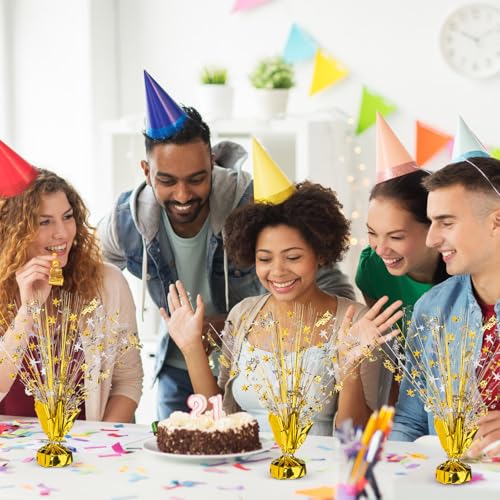 Image of Canlierr 6 Pcs Metallic Foil Spray Centerpiece Party Happy Birthday Gold and Silver Small Star Table Decorations Burst Centerpieces with Emerald Willow Suitable for Birthday Party Season Holiday