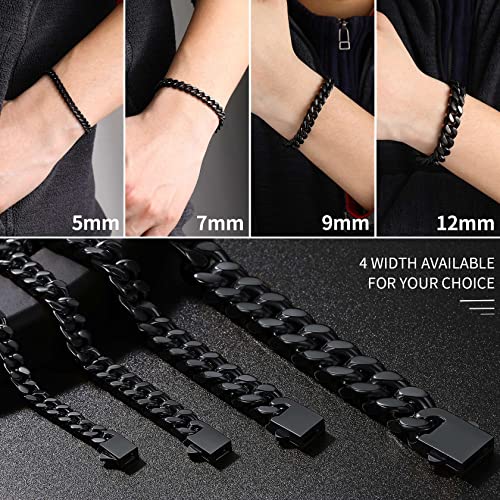 Men's 316L Stainless Steel Bracelet Black Plated Cuban Curb Chain Link Bracelet For Men 12Mm 21Cm #TOP4