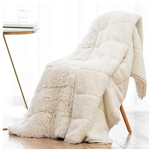 Wemore Shaggy Long Fur Faux Fur Weighted Blanket, Cozy and Fluffy Plush Sherpa Long Hair Blanket for Adult 15lbs, Fluffy Fuzzy Sherpa Reverse Heavy Blankets for Bed, Couch, Cream White, 48 x 72 Inches