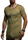 sehr gute Passform Leif Nelson Herren Sommer T-Shirt Rundhals-Ausschnitt Slim Fit Baumwolle-Anteil Basic Männer T-Shirt Crew Neck Hoodie-Sweatshirt Kurzarm lang LN6288 Khaki Medium