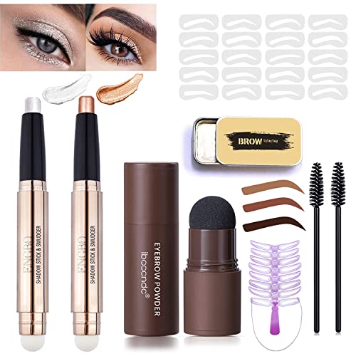 Eyebrow Stamp and Eyebrow Stencil Kit, One Step Eyebrow Stamp and Shaping Kit for Perfect Brow, Eyebrow Brush,Eyebrow soap kit ,Gel Brow Soap Wax, Eyeshadow Stick Shimmer Eyeshadow Pencil ,Eye Makeup