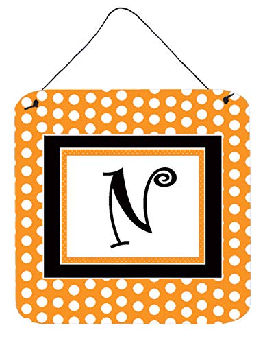 Caroline's Treasures CJ1033-NDS66 Letter N Initial Monogram - Orange Polkadots Wall or Door Hanging Prints Aluminum Metal Sign Kitchen Wall Bar Bathroom Plaque Home Decor, 6x6, Multicolor