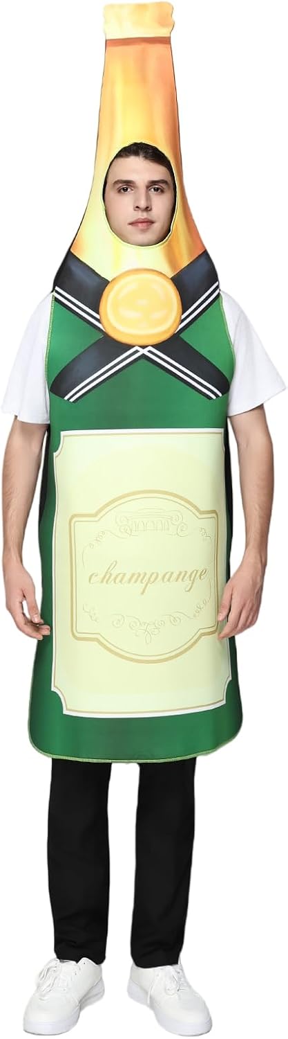 EraSpooky Adult Champagne Celebration Costume Funny Halloween Bottle Food Party Outfits for Men Women