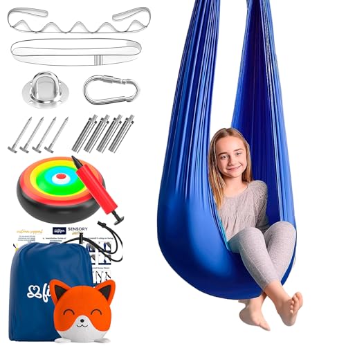 FITZEN Sensory Swing for Kids Indoor & Outdoor Autism Sensory Swing for Adults Therapy Swing for Asperger & Autistic Children ADHD Cocoon Swing Cuddle Swing (Hardwere Included) Holds Upto 250lbs
