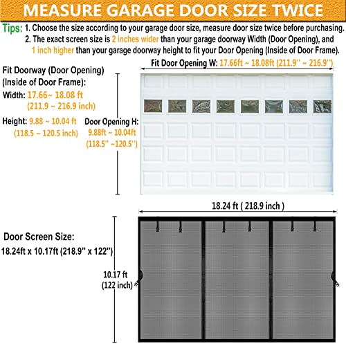 Image of Magnetic Garage Door Screen 18x10ft for 2 3 Car, Doors Durable Fiberglass Heavy Duty Mesh Magnetic Net, Pets Friendly Retractable for Carport Garage Patio Porch (Black, 18x10ft)