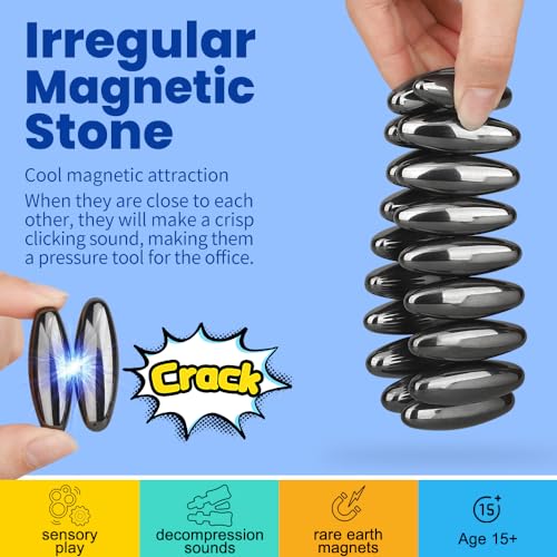 Image of Dilabnba Fidget Toy Hematite Stone Magnet Ferrite Putty Eggs for Adults, Magnetic Fridge Magnets Oval Rocks for Refrigerator, Home, Office, Gadget, Desk Toy Decoration (24PCS)