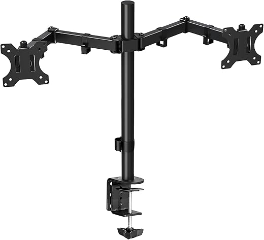Tukzer Heavy Duty Dual LCD Monitor Desk Mount Stand with C-Clamp for 13 to 27-Inch Screen| Height Adjustable Arm Mount, Swivel & Tilt Support,…