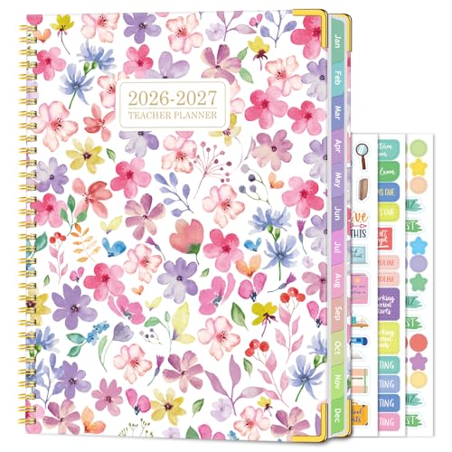 Teacher Planner 2026-2027 Academic Year July 2026-June 2027 Teacher Lesson Planner 8.5 x 11 Weekly & Monthly Teacher Calendar with Spiral Bound Planners Colorful Monthly Tabs Blossoms