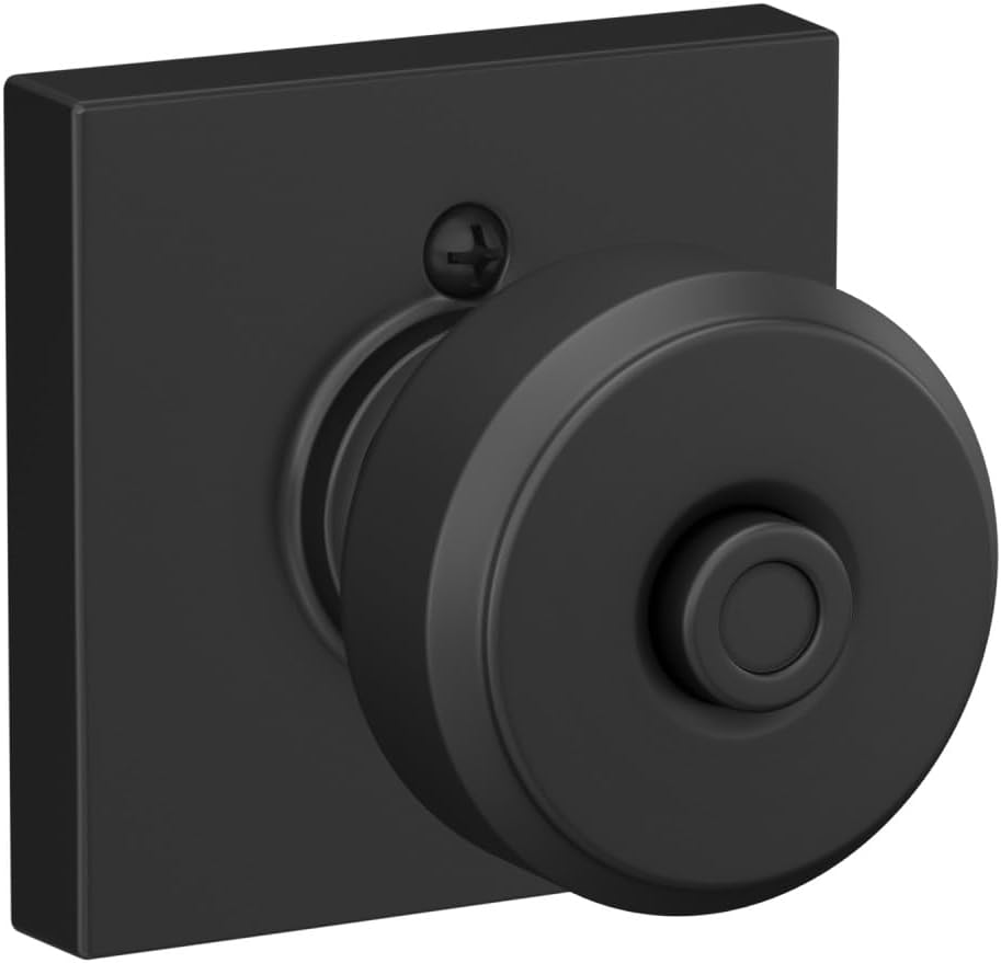 Schlage F40 BWE 622 COL Bowery Knob with Collins Trim Bed & Bath Privacy Door Lock, Matte Black